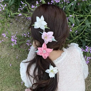 Silk Lily Flower Hairpin Multicolor Barrettes Creative Bangs Hairclip Gift - Picture 1 of 9