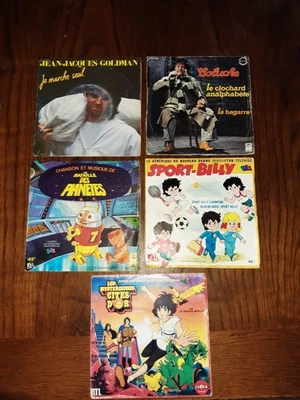 lot de 5 vinyles (GOLDMAN,COLUCHE,SPORT BILLY,LES MYSTERIEUSES CITES D'OR,LA BAT - Photo 1/3