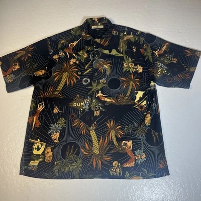 Camisa Tommy Bahama Para Hombres Azul Multicolor Estampado Palma 100% Seda Hawaiana Grande Foto 1 de 4