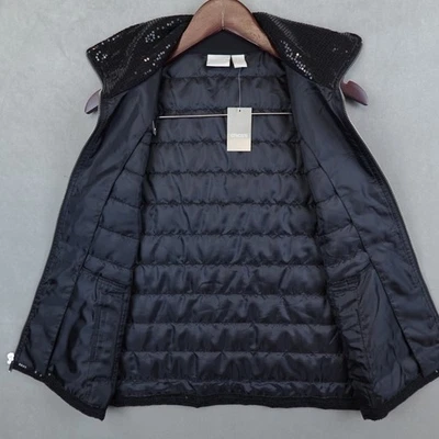 NWT Chicos Vest All Over Sequin Zip Up Insulated Black Size 0 - Image 1 of 4