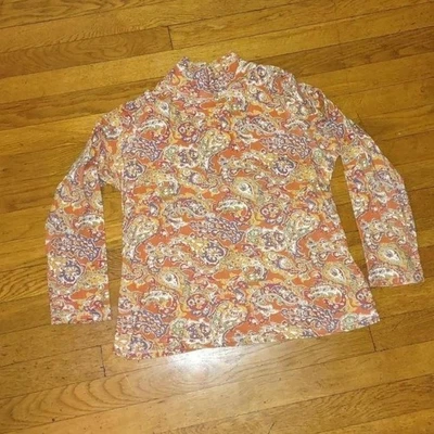 Prima хлопок оранжевый пейсли узор 70-х эстетическая водолазка размер средний  - Изображение 1 из 4