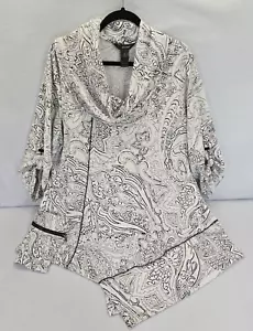 Ali Miles Lagenlook Artsy Boho Tunic 3/4 Sleeve Pocket Wm XL Black White FLAW - Picture 1 of 17