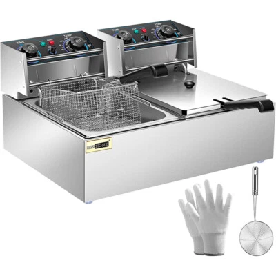 5000W 19L Stainless Steel Electric Deep Fryer Dual Tank Commercial Restaurant - Image 1 of 4