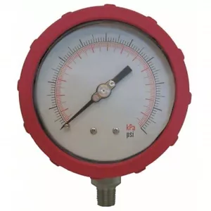 APPROVED VENDOR Industrial Pressure Gauge: Red, 0-60 psi, 4 in Dial, 1/4 in NPT - Picture 1 of 5