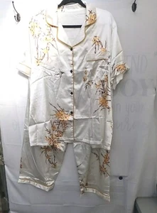  Plus Size 4xl(20) White Floral Short Sleeve Button Top Pants 2Pc Pajama Set New - Picture 1 of 9