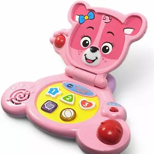 Vtech Bear's Baby Laptop Pink Interactive Learning Toy Shapes Numbers Works - Picture 1 of 9