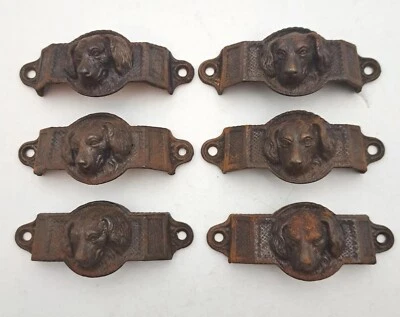 Antique Cast Iron Bin Pulls With Dogs Face Drawer Cabinet Pull Handle Hardware 6 - Image 1 of 4