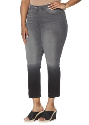 NUEVO CON ETIQUETAS DG2 Por Diane Gilman Clásico Elastizado Tinte Crop Jean Gris Negro Talla 4 Foto 1 de 4