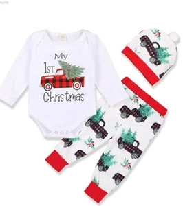 My Fisrt Christmas outfit baby boy Long Sleeve Truck romper 9-12M - Picture 1 of 1