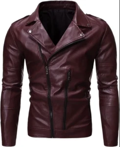 Mens Maroon biker leather jacket Jacket, maroon leather jacket for men - Picture 1 of 4