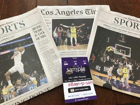 Newspapers Feb 7, Feb 8 2023; Ticket Stub Feb 7, LAKERS LeBron James LA TIMES Cover