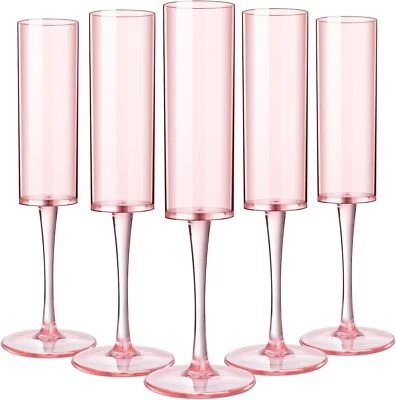 Plastic Pink Champagne Glasses, Reusable Stemmed Wedding Champagne Glasses - Image 1 of 4