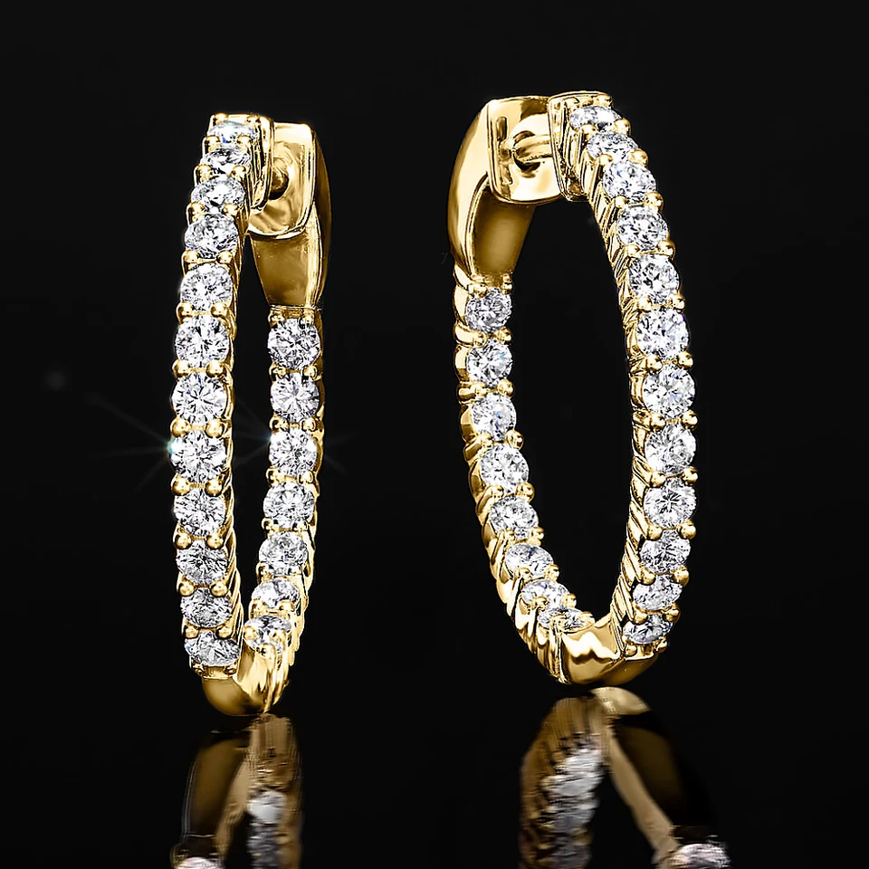 Women Hoop Earring 18k Yellow Gold Lab Grown 1.00 Ct Round  0.75 inches Diamond - Image 1 of 4