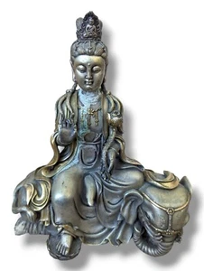 Chinese Bodhissatva Samantabhadra Cast Brass Buddhism Statuette9 In Tall White - Picture 1 of 12