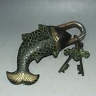 17 Cm Chinese Brass Lock Animal Fish Lock Bronze Lock Animal Sculpture