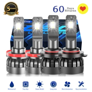 9005 H11 LED Headlight Bulbs 6000K White Super Bright High Low Beam Combo Kit F6 - Picture 1 of 12