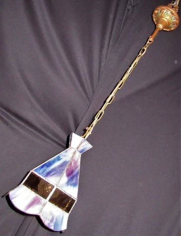 VTG TUDOR ART CRAFT DECO STAIN GLASS PENDANT CHANDELIER FIXTURE 1920's Cover