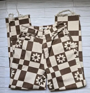 Retro braun karierte Pacsun Hose hoher Bund gerader Schnitt Größe 24 - Bild 1 von 10