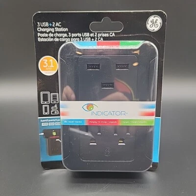 Estación de carga de múltiples dispositivos GE negra 3 USB 2 AC con indicador de luz Foto 1 de 4