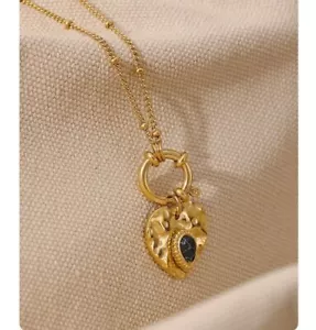 Heart Pendant Dainty Chain Vintage Women 18k Yellow Gold Plated Charm Necklace - Picture 1 of 17