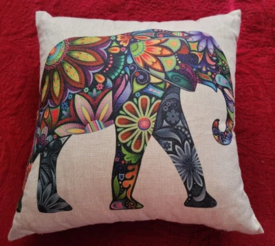Cojín de lino de algodón con estampado de elefante de 18"x18" para sofá decoración del hogar cómodo Foto 1 de 4