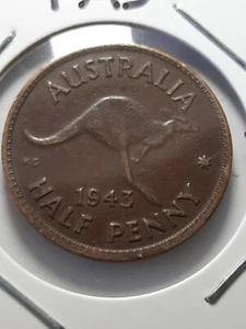 1943M 3/B AUSTRALIAN HALF PENNY (M31-7) - Picture 1 of 12