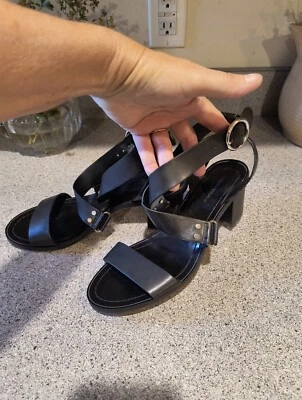 Sandalias Banana Republic para mujer talla 9,5 M cuero negro correa al tobillo tacón de 3"  Foto 1 de 4