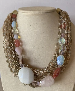 Vintage Chico’s Halskette facettierter Rosenquarz Mondstein mehrstrangig Glasperlen - Bild 1 von 6