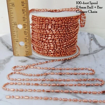 100 feet COPPER Ball Chain Bar + Ball Bead~ 2.4mm w/ 100 Connectors Made in USA - Image 1 of 4