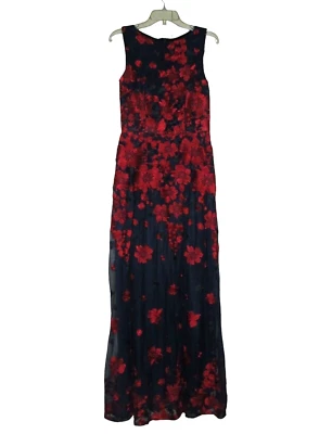 Vestido David Meister floral bordado azul marinho tamanho 6 - Imagem 1 de 4