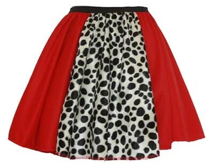 Childs 8-12 Yrs Red 15" Cruella Deville Fancy Dress 101 Dalmatians Panel Skirt - Picture 1 of 1