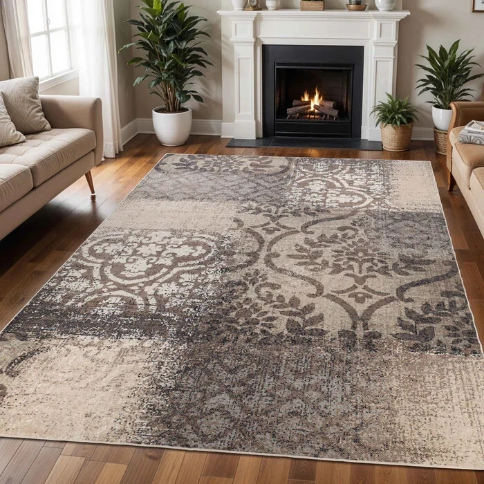 Bristol Distressed Abstract Damask Large Indoor Area Rugs Or Runner Rug - Image 1 of 1