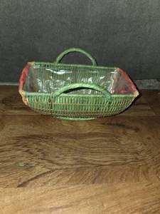 Vintage Watermelon Basket Woven Wicker Picnic Planter Lined - Picture 1 of 5