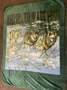 Vintage James Hautman Blanket Wolf Running Wild Blanket Biederlack 5ft x 6.5ft - Picture 1 of 9
