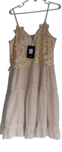 Neu mit Etikett Fashion Nova Owning The Way Minikleid Übergröße 1X elfenbeinfarben Spitze Landhaus Boho - Bild 1 von 7