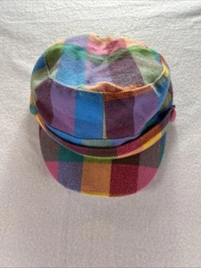 D&Y Plaid Cadet Cap Retro Newsboy Hat Lined Button Trim Stretch Y2K - Picture 1 of 6
