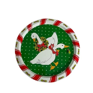 Vintage Christmas Geese- goose- decorative tin tray- some dents- cottage core - Picture 1 of 5