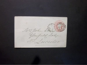 GB Stationery 1858 QV 1d pink Envelope 449 LEICESTER Sideways Duplex Postmark - Picture 1 of 2