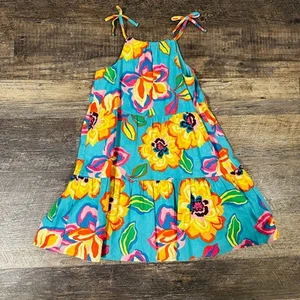 Gianni Bini Girls Blue Floral Tie Shoulder Ruffle Sleeveless Dress Size 7 - Picture 1 of 3