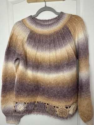 Suéter Tejido Current Air Los Angeles Ombre Pequeño Crochet Floral Dobladillo Boho Anthro Foto 1 de 4