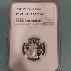 2008-W $25 PLATINUM AMERICAN EAGLE PROOF 1/4 Oz NGC PF70 ULTRA CAMEO - Picture 1 of 2