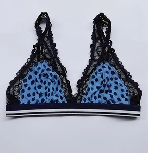 Aerie Small Blue Satin & Lace Bralette Dalmatian Print Lounge NEW Without Tags - Picture 1 of 20