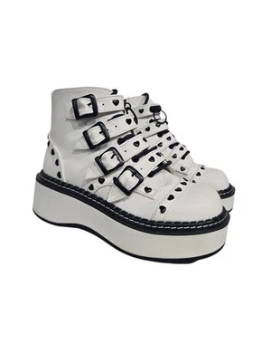 Demonia Emily White Heart Studded Platform Combat Boots Women's 7 - Image 1 of 4