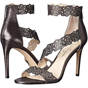 Jessica Simpson Size 10 Floral Flower Geela Heel Open toe Black Date Night Strap - Picture 1 of 10