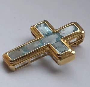 Aquamarin Kreuz Anhänger mit Clip 2,24ct., 585 /14k Gold 3,03 Gramm Top - Bild 1 von 14