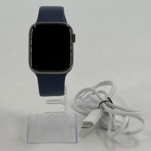 Apple Watch (Series 8) 45mm Graphite Stainless Steel (LTE) w/ Blue Sport - Good - Picture 1 of 5