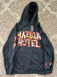 NWT Hot Topic Hazbin Hotel Hoodie Size S Black Character Print Logo Sweatshirt - Picture 1 of 5