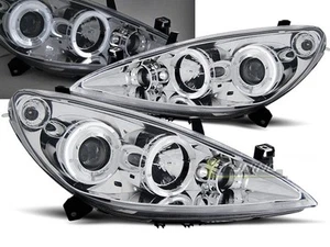 Headlights for Peugeot 307 2001-2005 Angel Eyes Chrome WorldWide FreeShip US LPP - Bild 1 von 9