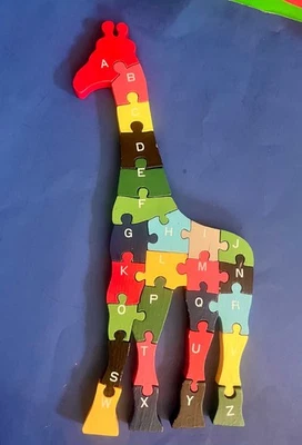 Wood giraffe alphabet puzzle, learn abcs, children's puzzle, learning puzzle - Image 1 of 3