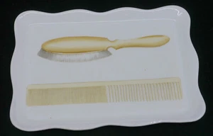 VINTAGE VICTORIA AUSTRIA PORCELAIN DRESSER, VANITY TRAY w COMB, BRUSH DECORATION - Picture 1 of 5